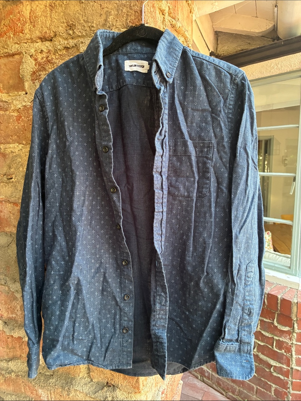 Taylor Stitch Indigo Blue Button-Down Shirt with Micro Pattern